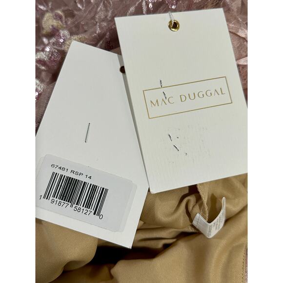 Mac Duggal Pink Floral Embellished Sleeveless Plunge Neck Gown Size 14 NWT 67481 - Picture 8 of 16